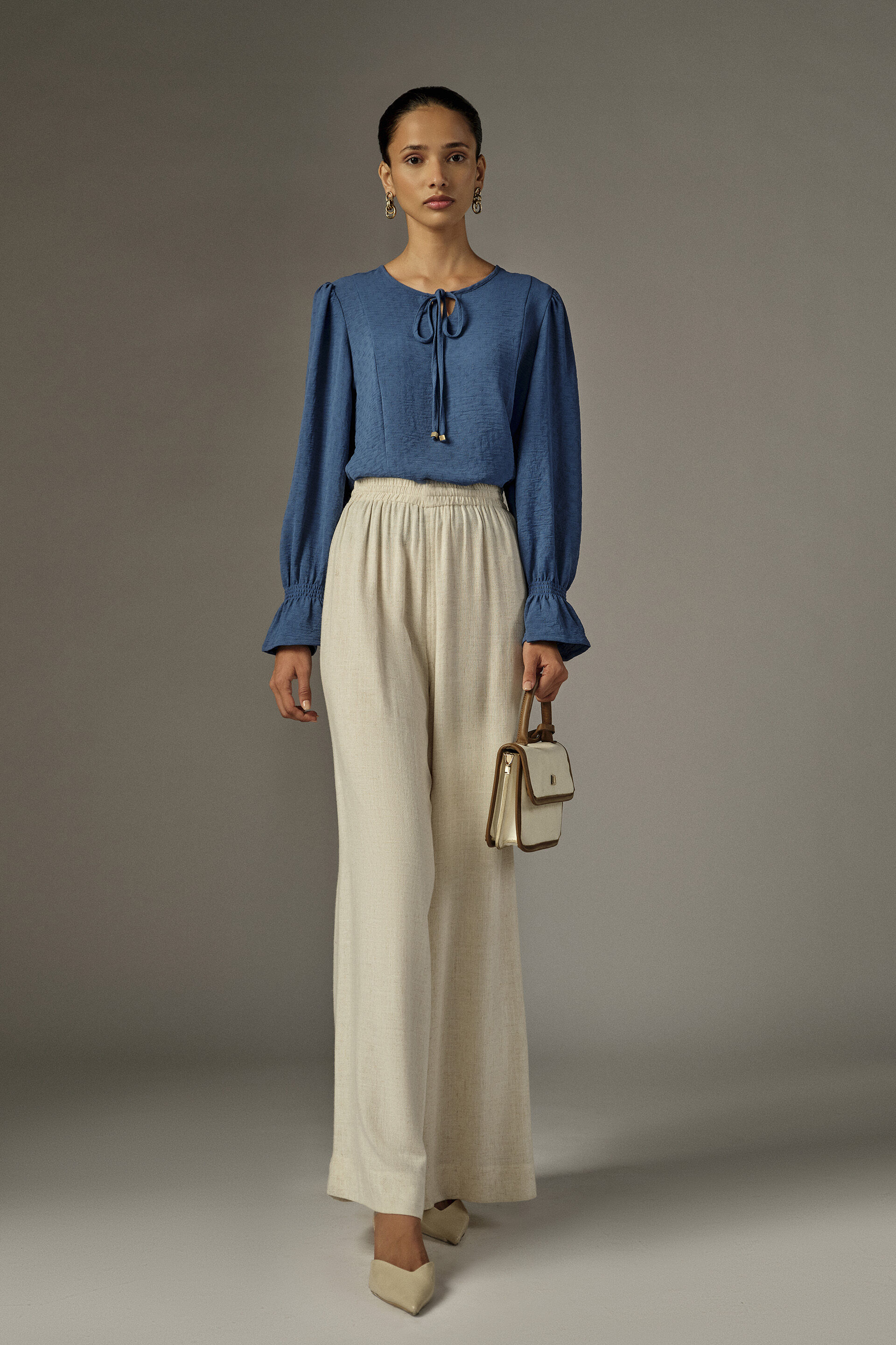 Solid Bishop Sleeves Top in Blue, Blue, image 3